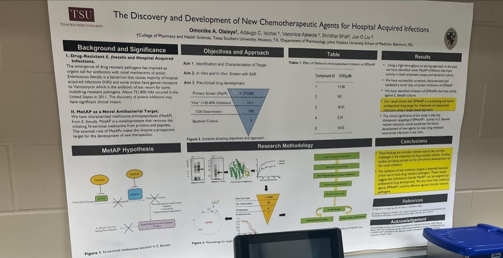Research poster on discovering methionine aminopeptidase inhibitors as chemotherapeutic agents for hospital-acquired infections